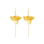 Elegant Women's Orchid Drop Earrings in Gold, handcrafted with sterling silver and plated with 18k gold.