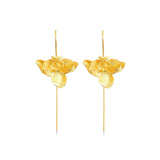 Elegant Women's Orchid Drop Earrings in Gold, handcrafted with sterling silver and plated with 18k gold.