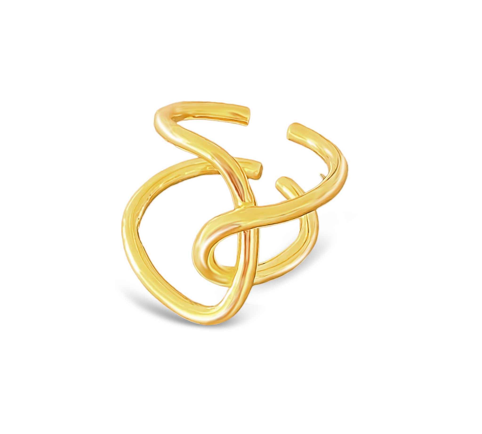 18k gold plated sterling silver adjustable Asymmetric Twist Ring by Alessandra James.