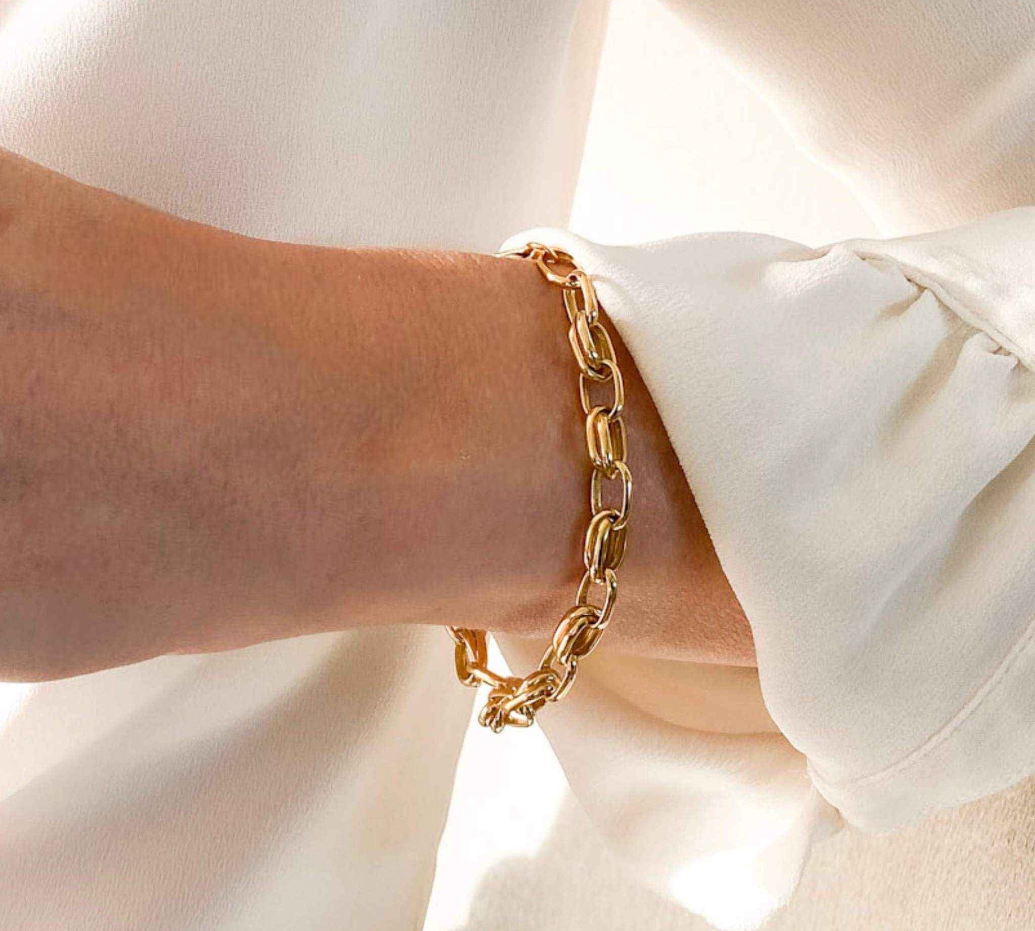 Styled view of the gold-plated Double Link Bracelet showcasing its timeless and refined appeal.