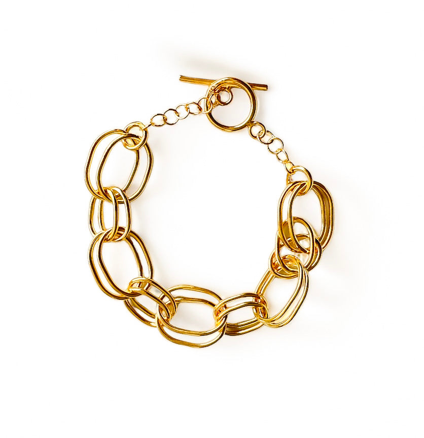 Double Link Bracelet in silver against plain white background.
