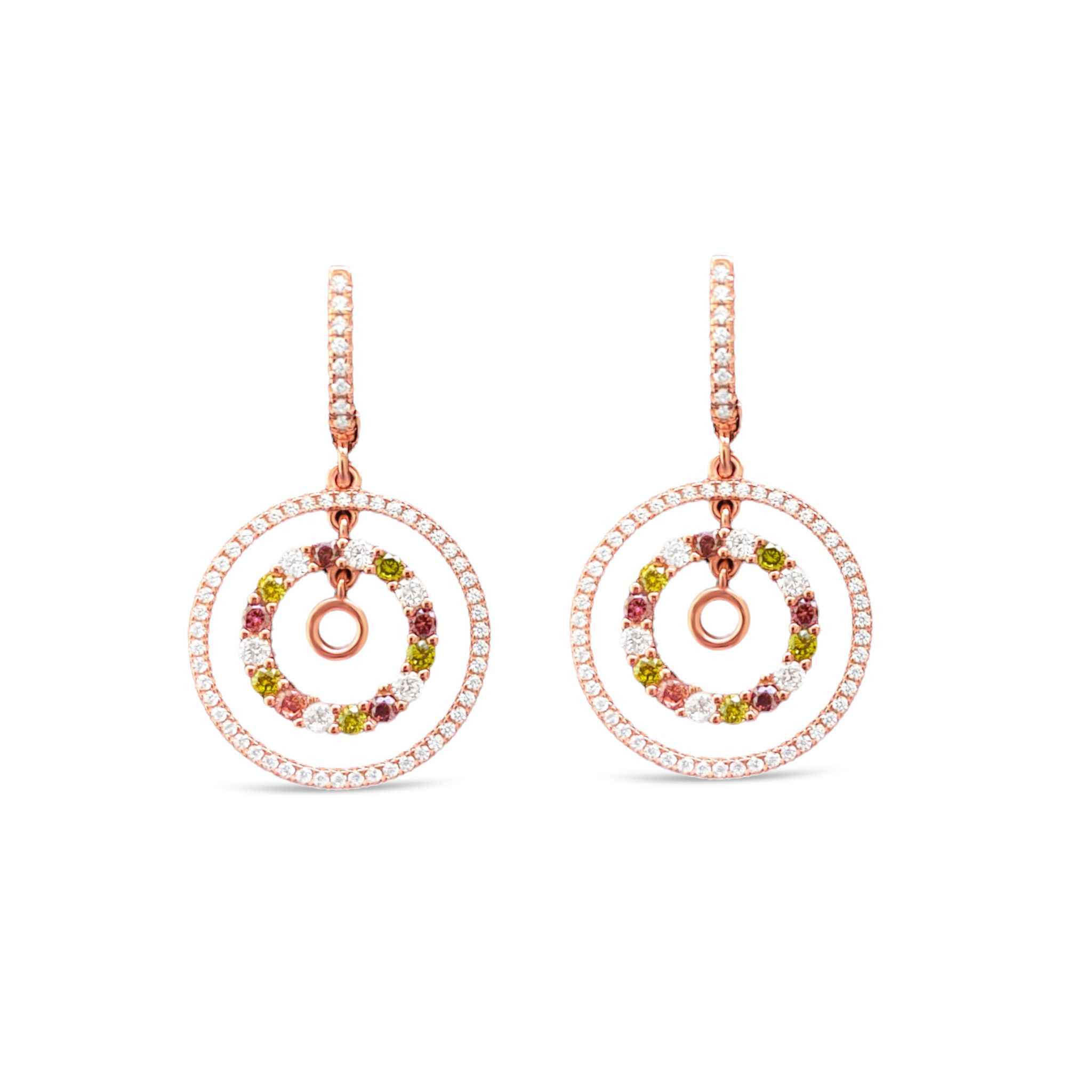 Elegant Halo Drop Earrings with white and deep purple cubic zirconia accents in rose gold finish by Alessandra James.