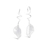 Elegant sterling silver leaf drop earrings by Alessandra James, handcrafted with attention to detail.