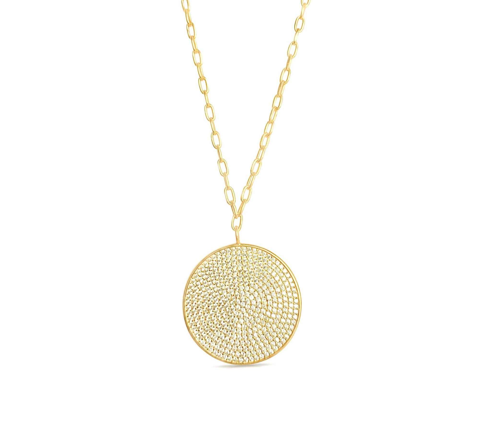 Chic 14K gold vermeil medallion necklace with clear diamonettes, perfect for making a statement.