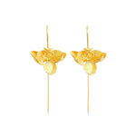 Elegant Women's Orchid Drop Earrings in Gold, handcrafted with sterling silver and plated with 18k gold.  