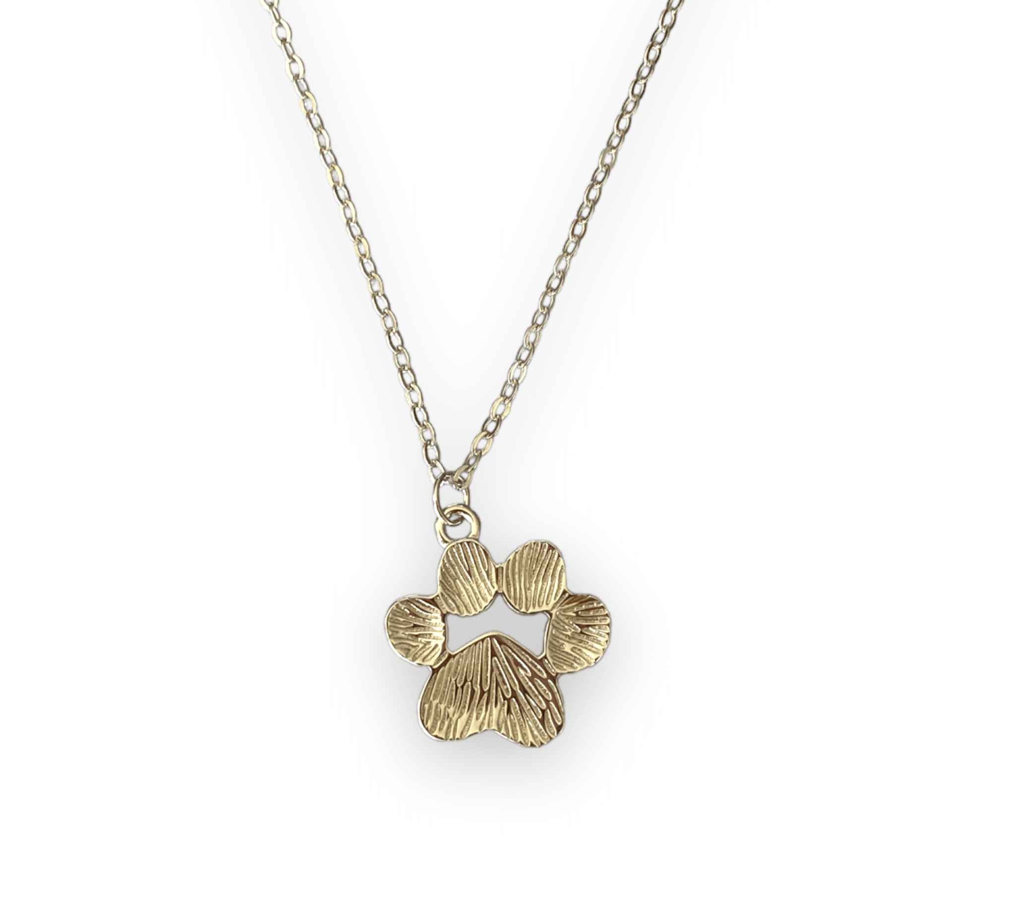 Close-up view of the back of the sterling silver Paw Print Pendant, a perfect accessory for pet lovers.