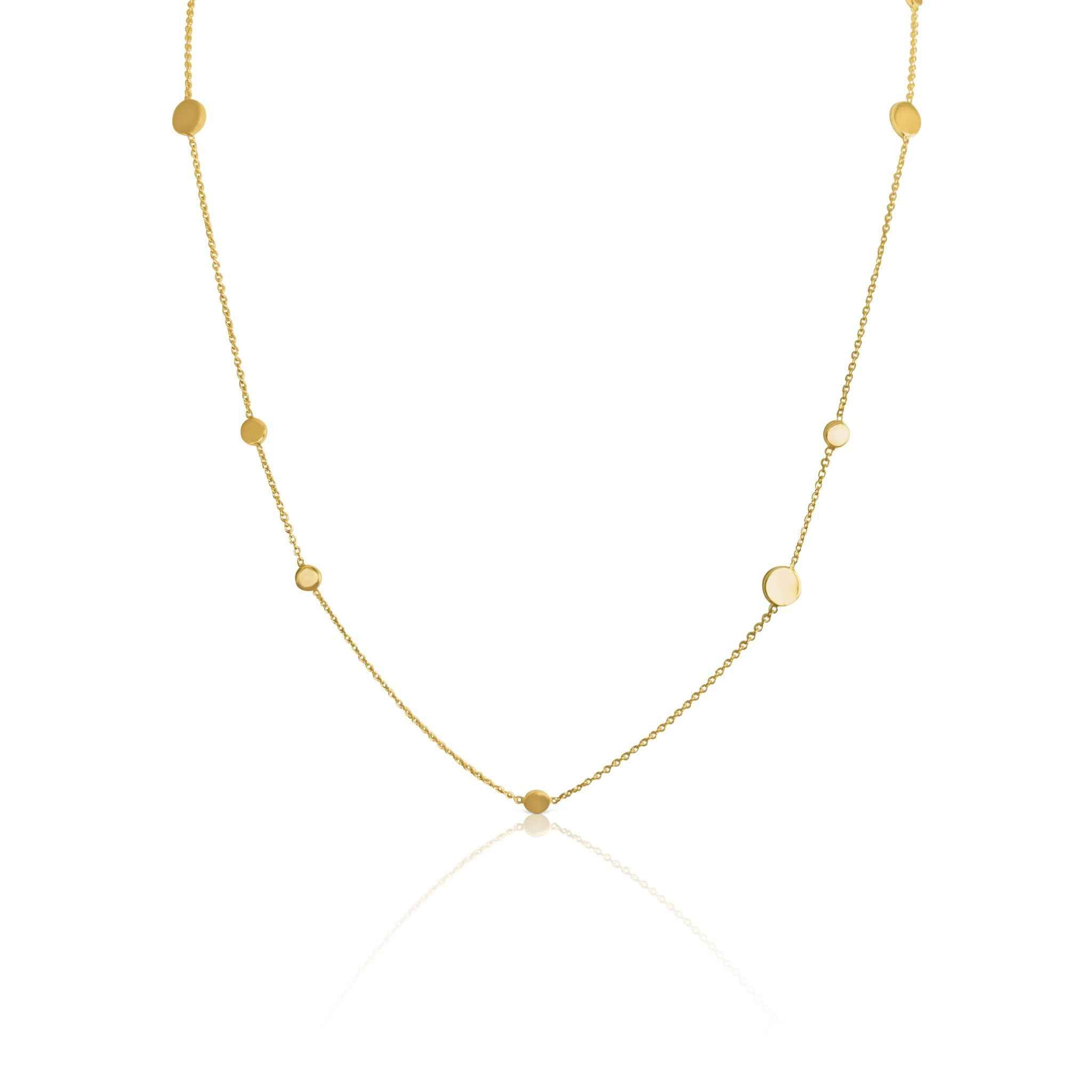 Elegant opera-length Pebble Necklace in Gold by Alessandra James, adorned with irregularly spaced round pebbles.