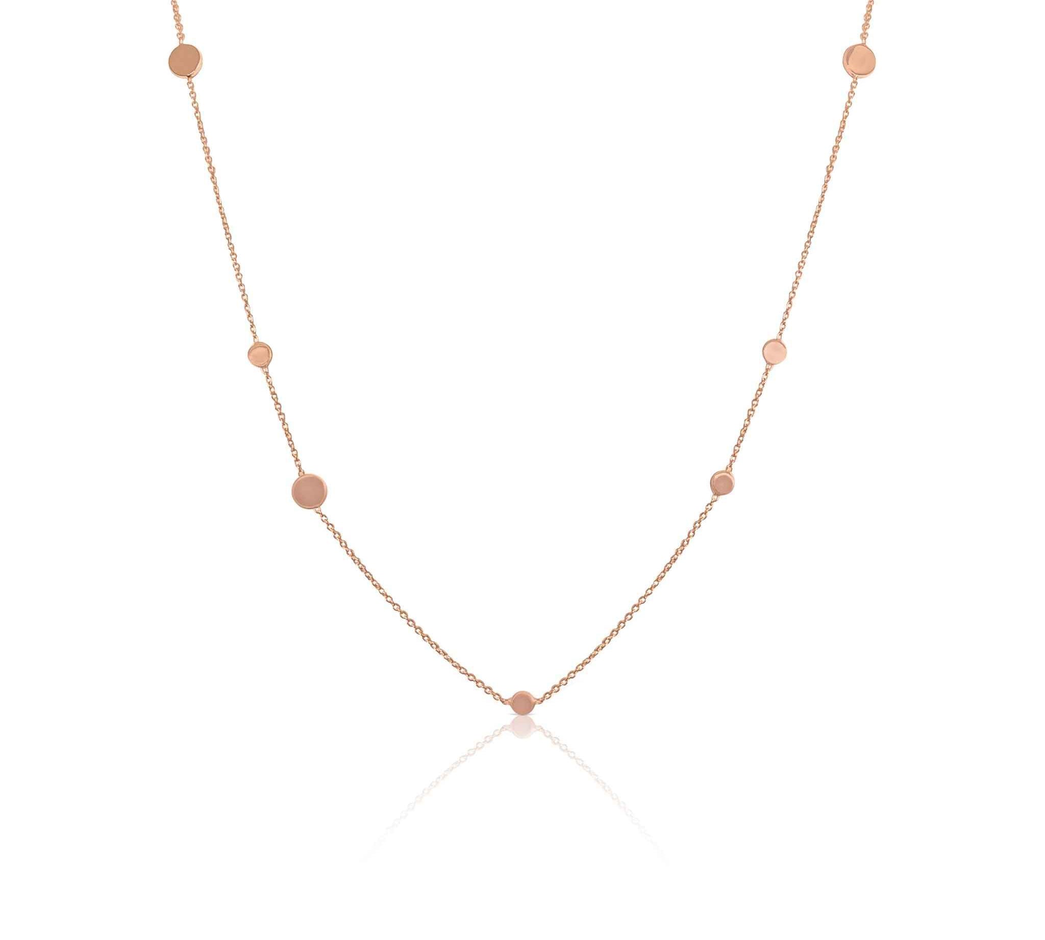 Elegant Women's Pebble Necklace in Rose Gold by Alessandra James, opera-length with irregularly spaced round pebbles.