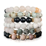 Black Agate and Sesame Stacking Bracelets Set of 6 showcasing natural textures and colors.