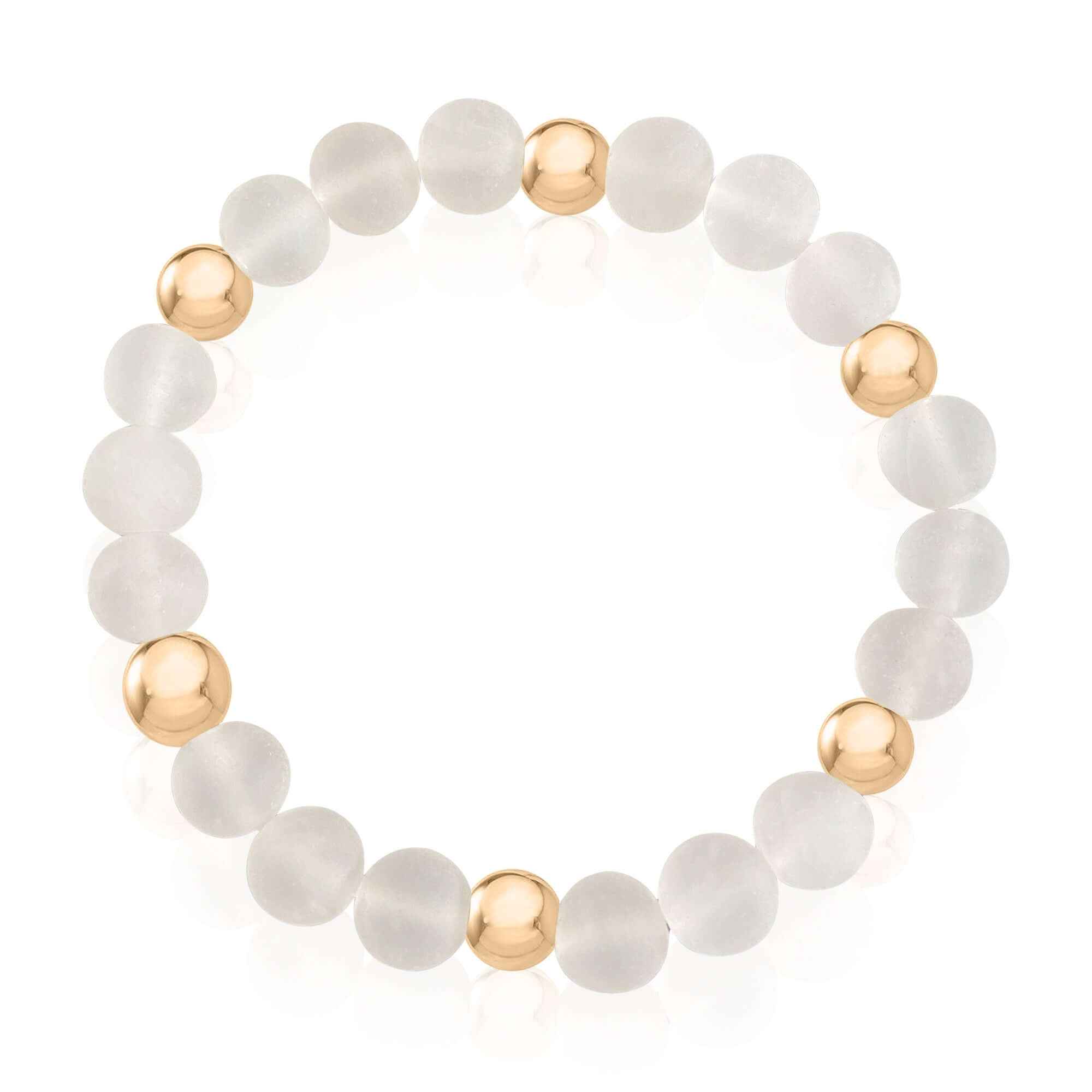 Feminine Rose Quartz Bracelet with gold spacers by Alessandra James.