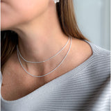 Closeup of woman wearing elegant Shiny Chain Necklace from Alessandra James.