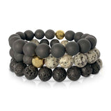 Trio of Black Lava Stone and Druzy Agate Bracelets, showcasing the healing properties of druzy agate crystal.