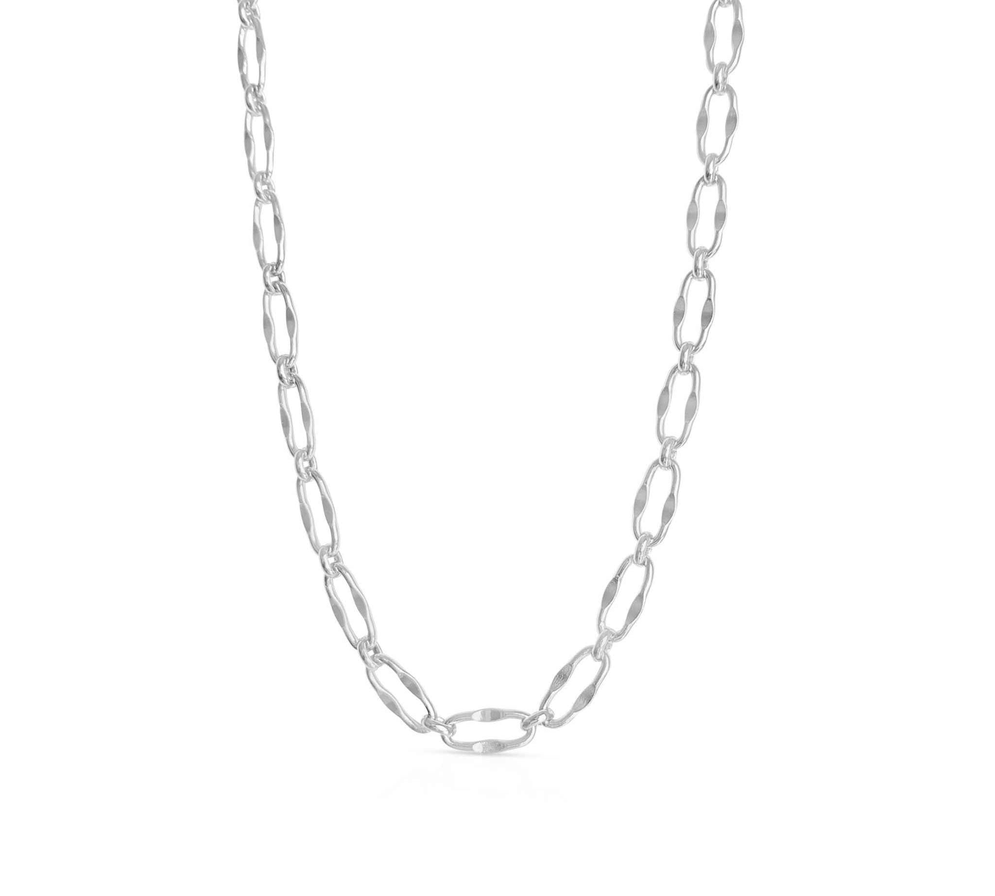 Modern T-Bar Link Necklace in sterling silver by Alessandra James, perfect for a layered look.