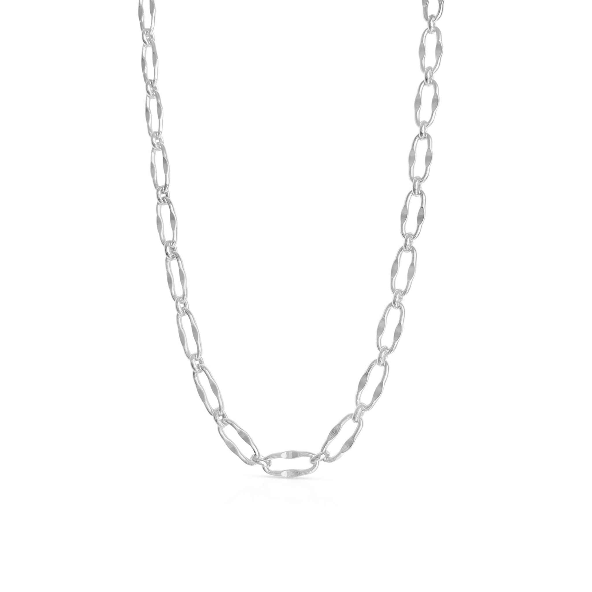 Modern T-Bar Link Necklace in sterling silver by Alessandra James, perfect for a layered look.