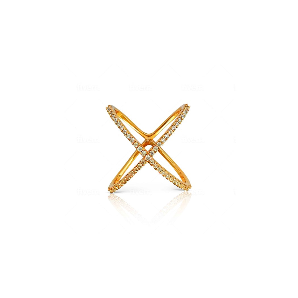 Elegant 18k gold plated crisscross ring adorned with high-quality cubic zirconia by Alessandra James.