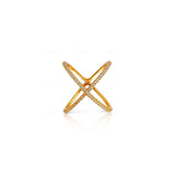 Elegant 18k gold plated crisscross ring adorned with high-quality cubic zirconia by Alessandra James.