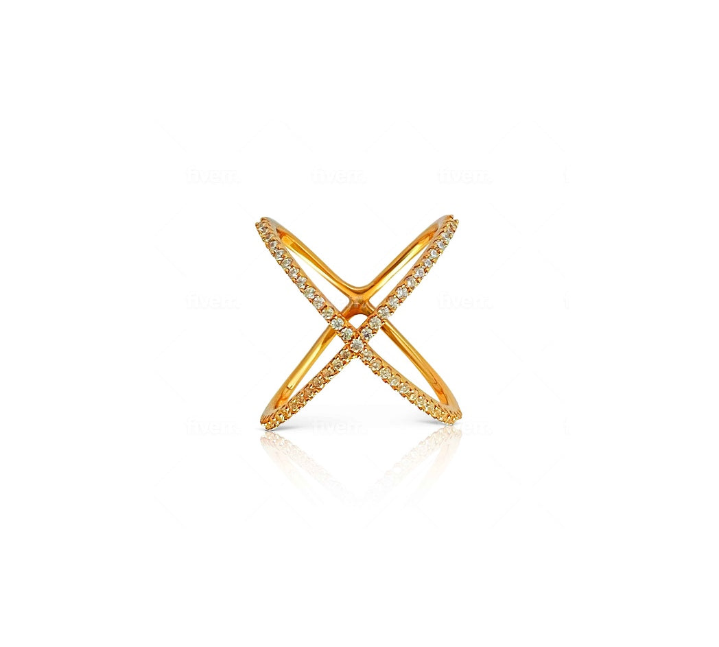 Elegant 18k gold plated crisscross ring adorned with high-quality cubic zirconia by Alessandra James.