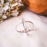 Side view of the Waverly Silver Cross Ring highlighting its intersecting bands design.