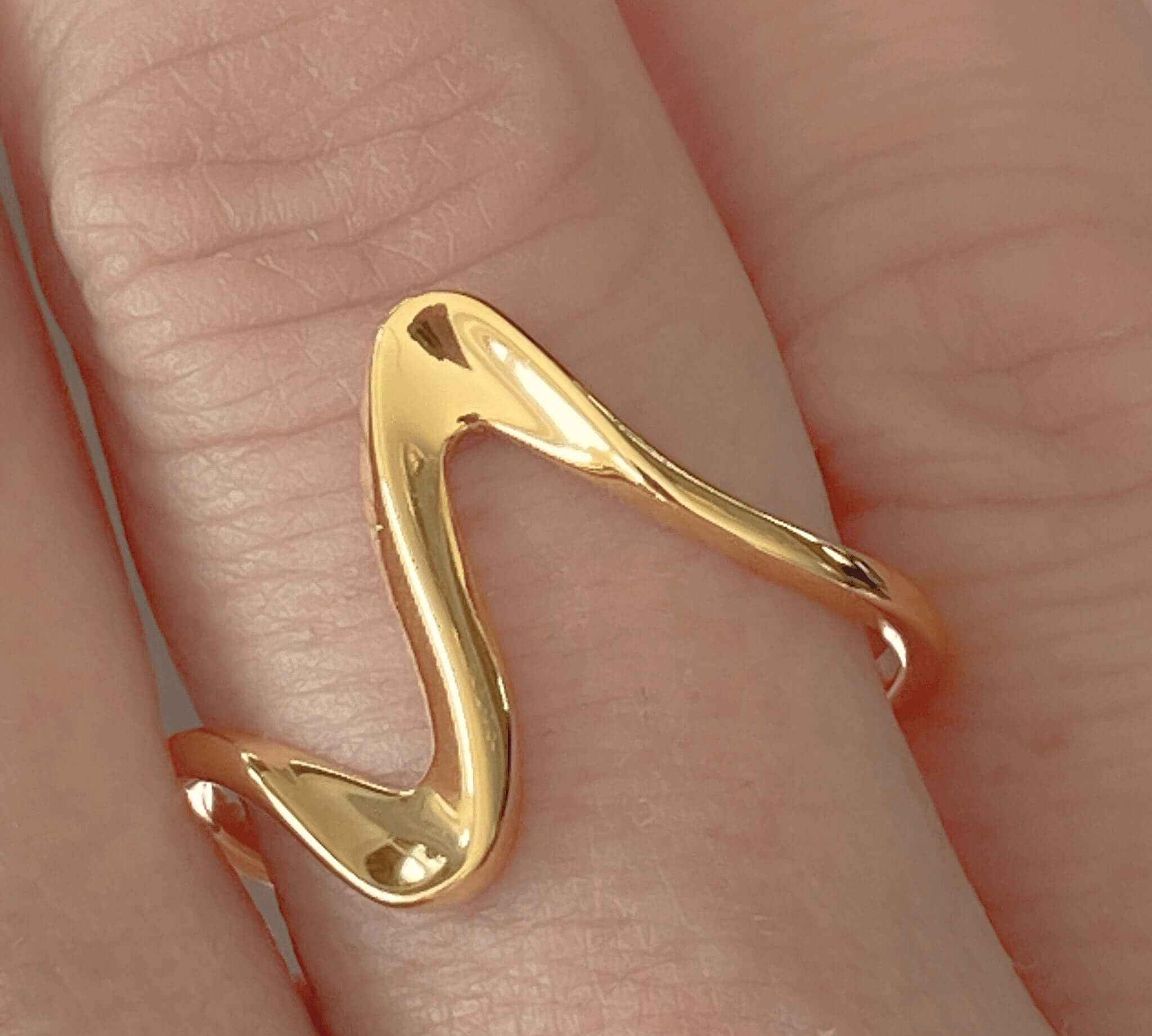 Close-up view of the elegant Zig Zag Ring in Gold, showcasing the intricate sterling silver design by Alessandra James.