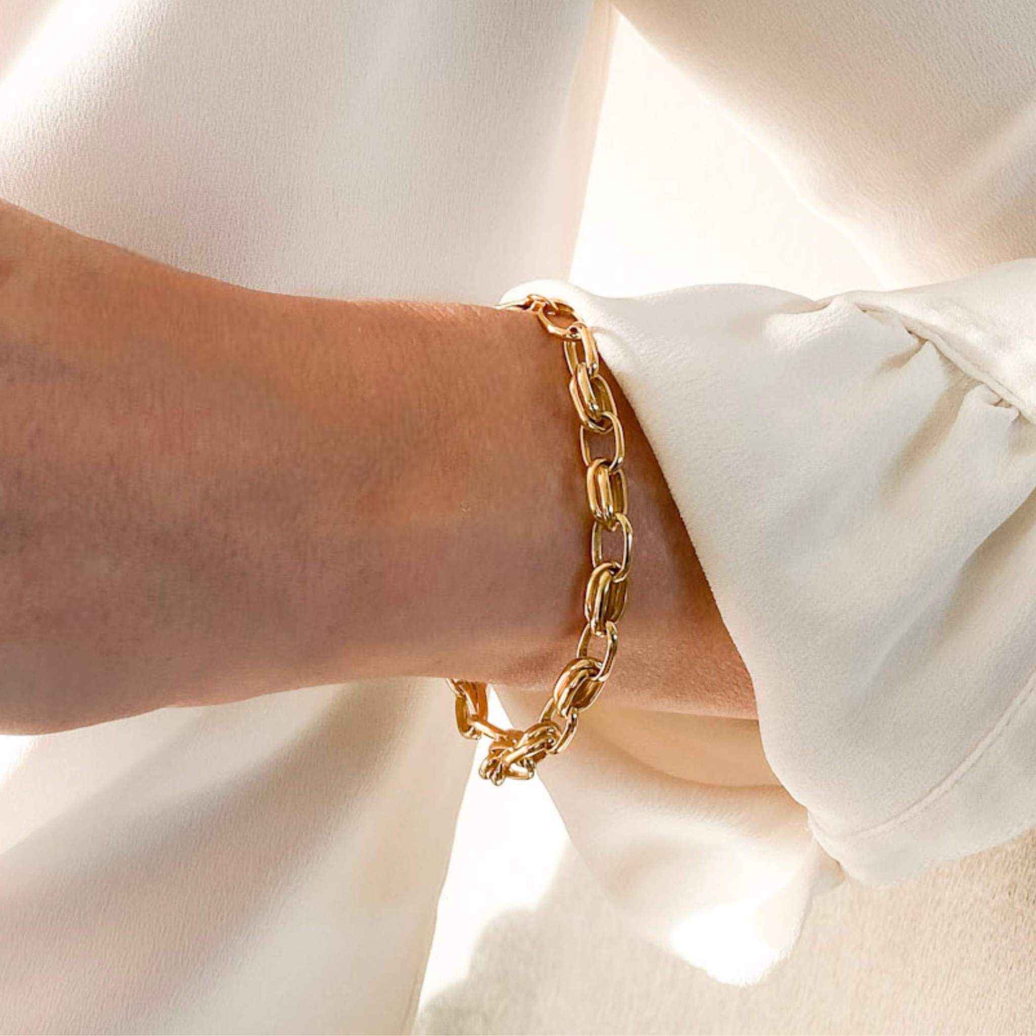 Styled view of the gold-plated Double Link Bracelet showcasing its timeless and refined appeal.